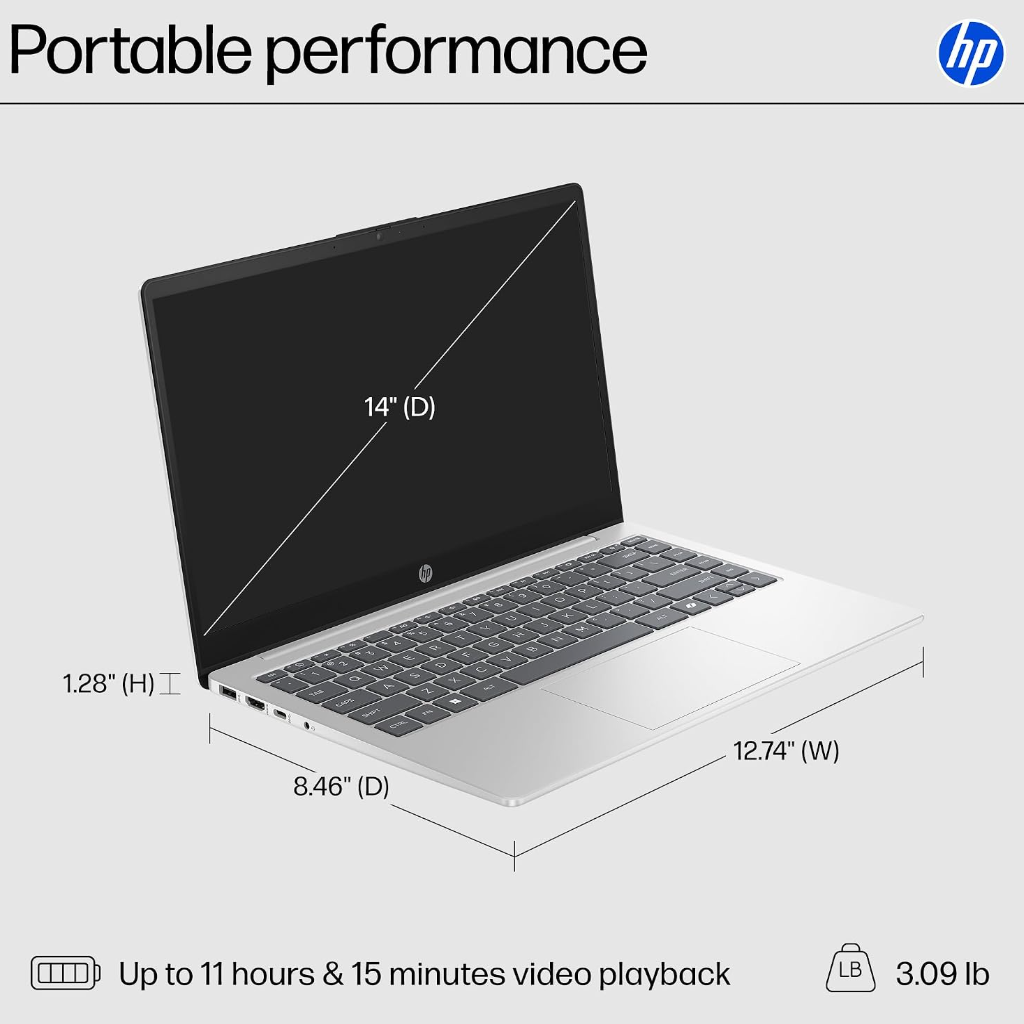 HP Laptop 14” – Core i3 - 8GB RAM - 256GB SSD – Silver