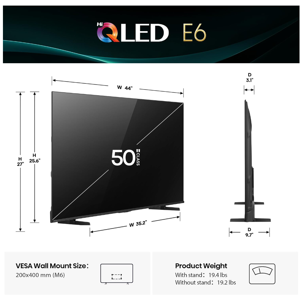 Hisense E6 50” – Hi-QLED - 4K - Smart Fire TV